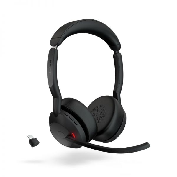 Jabra Evolve2 55 MS Auriculares Estero Link 380 con Microfono - Bluetooth - USB-C - Cancelacion de Ruido - Diadema Ajustable - Color Negro