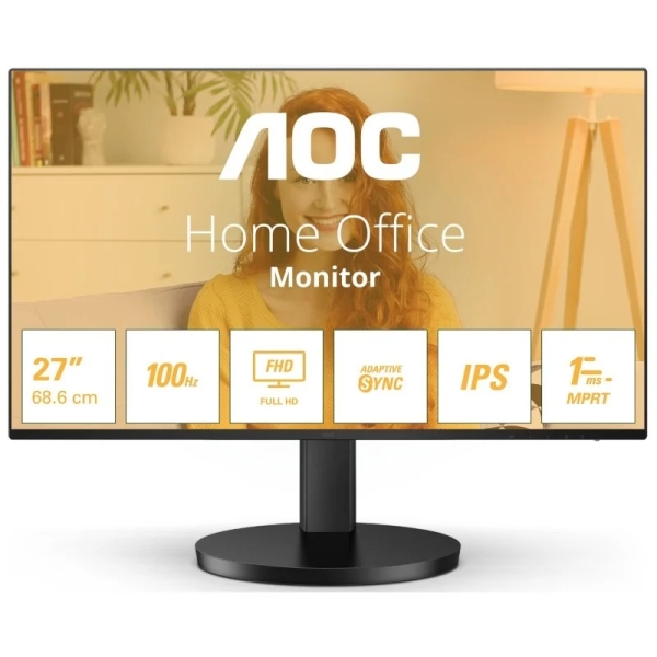 AOC Monitor 27\" LED IPS FullHD 1080p 100Hz - Respuesta 1ms - Angulo de Vision 178° - Altavoces Incorporados - HDMI, VGA, Audio - Montaje VESA