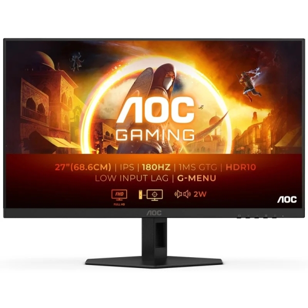 AOC G4 Monitor 27\" LED Fast IPS FullHD 180Hz HDR10 - Respuesta 1ms - Angulo de Vision 178° - Altavoces Incorporados - HDMI, DisplayPort, Audio - Montaje VESA 100x100