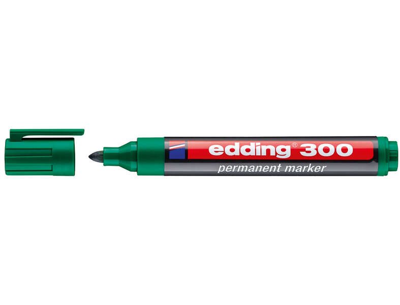 Edding 300 Rotulador Permanente - Punta Redonda - Trazo entre 1.5 y 3 mm. - Tinta Casi Inodora - Capuchon con Clip - Secado Rapido - Color Verde