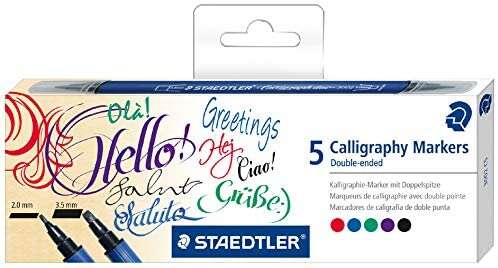 Staedtler 3002 Pack de 5 Rotuladores de Doble Punta para Caligrafia - Tinta Base de Agua - Colores Surtidos