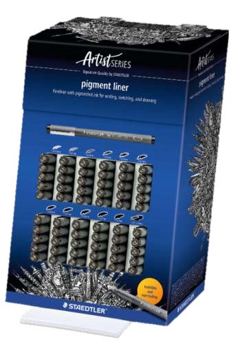 Staedtler Pigment Liner 308 Expositor con 60 Rotuladores Calibrados - Diversas Anchuras de Trazo - Secado Rapido - Color Negro