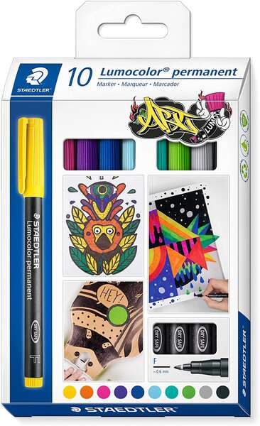 Staedtler Lumocolor 318 C10 Pack de 10 Rotuladores Permanentes - Trazo de 0.6mm Aprox - Secado Rapido - Colores Surtidos