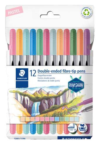 Staedtler 3200 Pack de 12 Rotuladores de Doble Punta - Resistente a la Presion - Colores Pastel Surtidos