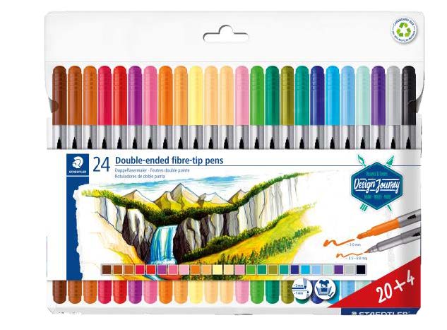 Staedtler 3200 Pack de 24 Rotuladores de Doble Punta - Resistente a la Presion - Colores Surtidos