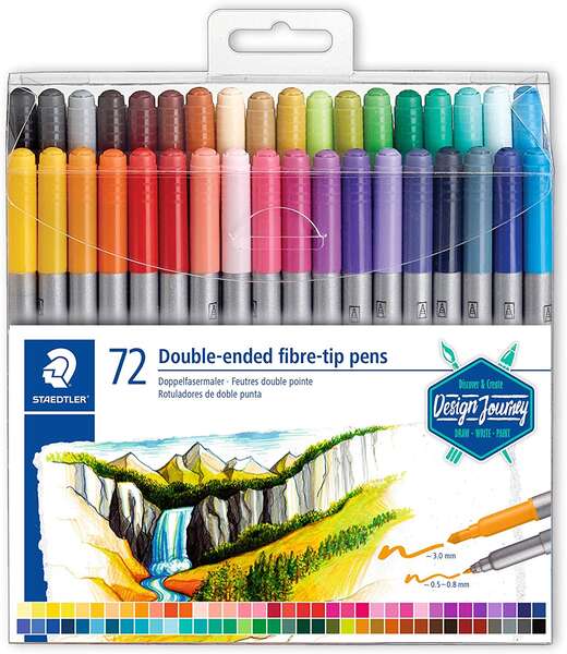 Staedtler 3200 Pack de 72 Rotuladores de Doble Punta - Resistente a la Presion - Colores Surtidos