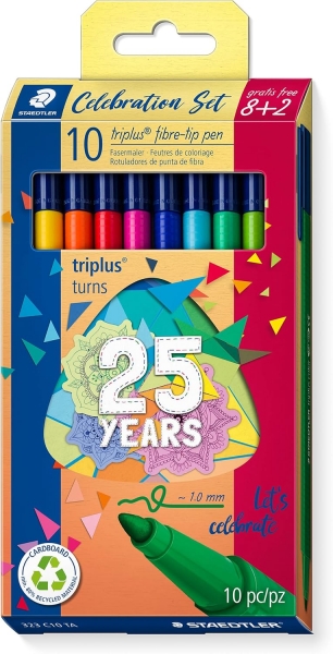 Staedtler Triplus Color 323 Pack de 10 Rotuladores - Trazo 1mm Aprox - Tinta Antisecado - Capuchon Ventilado - Colores Surtidos