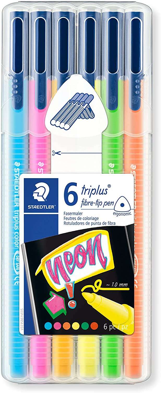 Staedtler Triplus Color 323 Pack de 6 Rotuladores de Punta Fina - Trazo 1mm Aprox - Tinta Base de Agua - Colores Surtidos