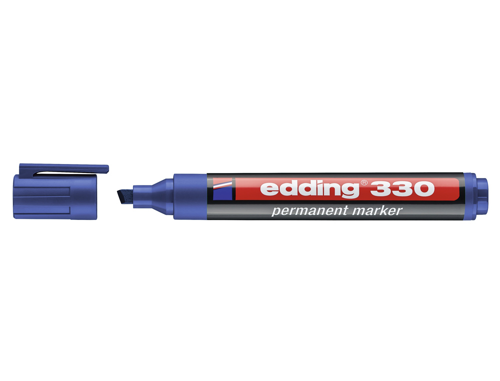 Edding 330 Rotulador Permanente - Punta Biselada - Trazo entre 1 y 5 mm. - Tinta casi Inodora - Capuchon con Clip - Secado Rapido - Color Azul