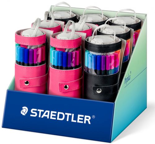 Staedtler Triplus Fineliner 334 Expositor con 9 Packs Enrollables de 20 Rotuladores Punta Fina - Trazo 0.3 mm aprox. - Tinta Base de Agua - 97% de Plastico Reciclado - Colores Surtidos