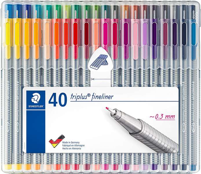 Staedtler Triplus Fineliner 334 Pack de 40 Rotuladores de Punta Fina - Trazo 0.3 mm Aprox - Tinta Base de Agua - Colores Surtidos