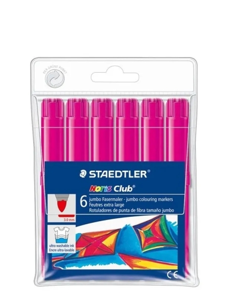 Staedtler Noris Jumbo 340 Pack de 6 Rotuladores Jumbo - Punta de Fibra - Trazo 3mm - Tapa Ventilada - Color Magenta