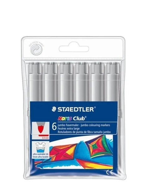Staedtler Noris Jumbo 340 Pack de 6 Rotuladores Jumbo - Punta de Fibra - Trazo 3mm - Tapa Ventilada - Color Gris