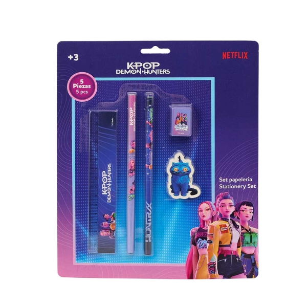 Safta K-Pop Demon Hunters Pack Escolar - 2 Lapices - Regla - Sacapuntas - Goma de Borrar - Multicolor Safta K-Pop Demon Hunters Pack Escolar - 2 Lapices - Regla - Sacapuntas - Goma de Borrar - Multicolor