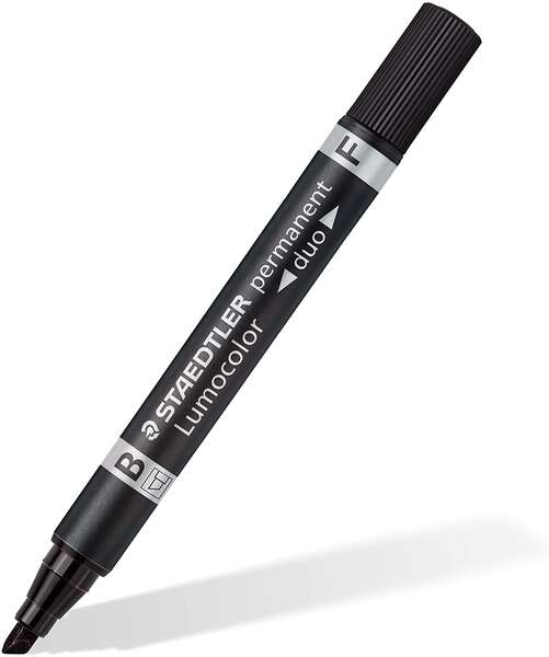 Staedtler Lumocolor 348 Rotulador Permanente de Doble Punta F de 0,6mm y M Biselada de 1,5-4mm - Secado Rapido - Color Negro