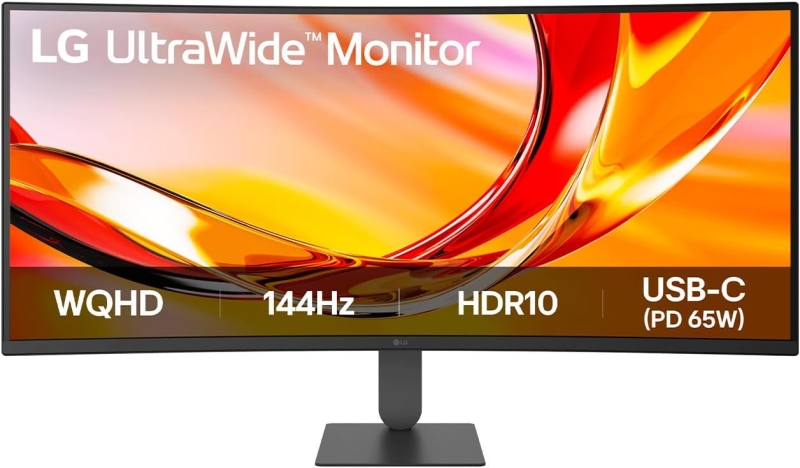 LG Ultrawide Monitor 34\" Curvo 1800R VA QHD 144Hz HDR10 AMD FreeSync Premium - Respuesta 5ms - 21:9 - Ajustable en Altura, Inclinable - HDMI, Displayport, USB-C - VESA 100x100 - Color Negro LG Ultrawide Monitor 34\" Curvo 1800R VA QHD 144Hz HDR10 AMD FreeSync Premium - Respuesta 5ms - 21:9 - Ajustable en Altura, Inclinable - HDMI, Displayport, USB-C - VESA 100x100 - Color Negro