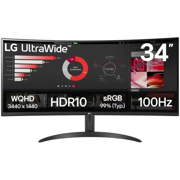 LG Ultrawide Monitor 34\" Curvo LED VA WQHD 100Hz HDR10 FreeSync - Respuesta 5ms - Angulo de Vision 178º - 21:9 - HDMI, DisplayPort - VESA 100x100mm