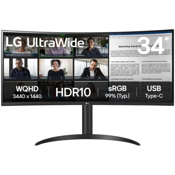 LG Ultrawide Monitor 34\" Curvo LED VA WQHD 100Hz - Respuesta 5ms - Angulo de Vision 178º - Ajustable en Altura e Inclinacion - 21:9 - USB-A, USB-C 65W, HDMI, DisplayPort - VESA 100x100mm LG Ultrawide Monitor 34\" Curvo LED VA WQHD 100Hz - Respuesta 5ms - Angulo de Vision 178º - Ajustable en Altura e Inclinacion - 21:9 - USB-A, USB-C 65W, HDMI, DisplayPort - VESA 100x100mm