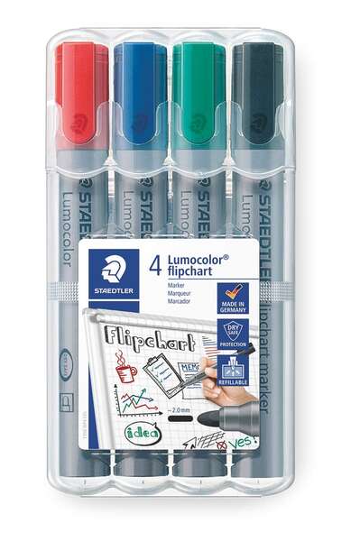 Staedtler Lumocolor Flipchart 356 Pack de 4 Marcadores Permanentes - Tinta Base de Agua - Colores Surtidos