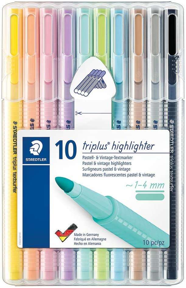 Staedtler Triplus Textsurfer 362 Pack de 10 Marcadores Fluorescentes - Trazo 1 - 4mm Aprox - Tina Base de Agua - Colores Surtidos