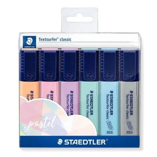 Staedtler Textsurfer Classic 364 Pack de 6 Marcadores Fluorescentes - Secado Rapido - Trazo 1 - 5mm Aprox - Colores Pastel Surtidos