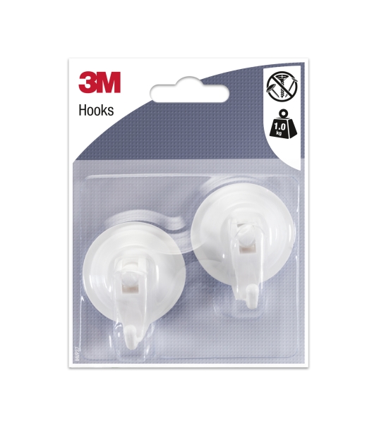 3M Pack de 2 Ganchos con Ventosa - Cierre de Palanca - Soporta hasta 1kg - Color Blanco