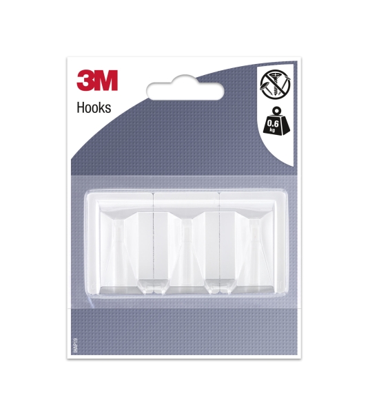 3M Gancho Adhesivo Rectangular - Formato L - Soporta hasta 0.6kg - Color Blanco