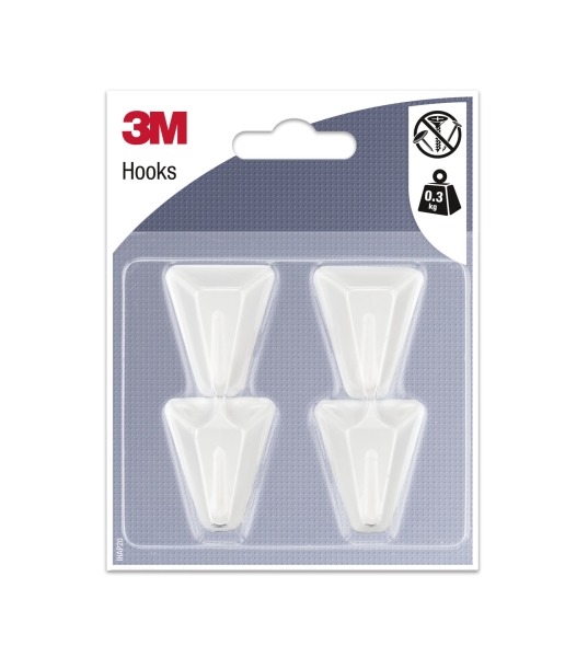 3M Pack de 4 Ganchos Adhesivos Triangulares - Soporta hasta 1kg - Color Blanco