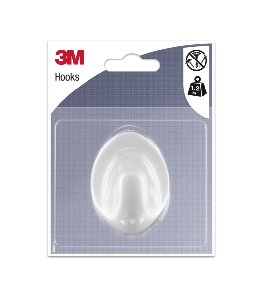 3M Gancho Adhesivo Ovalado - Grande - Soporta hasta 1.2kg - Color Blanco