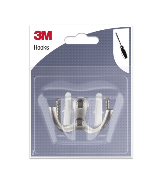 3M Gancho Doble para Atornillar de Metal - Color Gris Metalizado