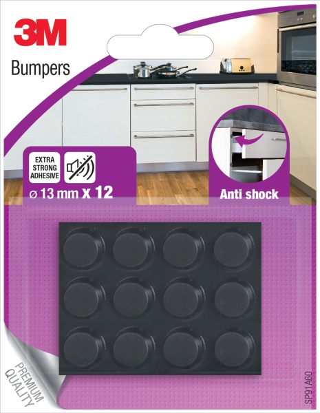 3M Pack de 12 Almohadillas Adhesivas Antichoque - 13mm de Diametro - Color Negro 3M Pack de 12 Almohadillas Adhesivas Antichoque - 13mm de Diametro - Color Negro