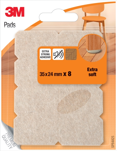3M Pack de 8 Almohadillas de Fieltro - Extra Suaves - 35x24mm - Color Beige 3M Pack de 8 Almohadillas de Fieltro - Extra Suaves - 35x24mm - Color Beige