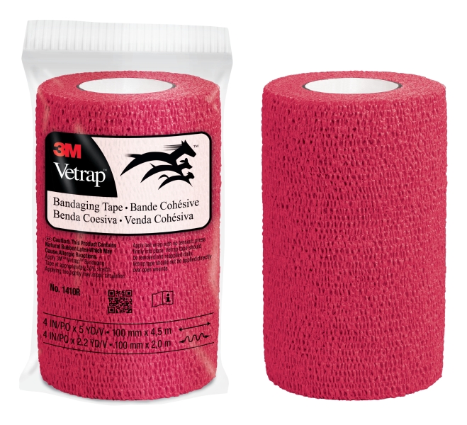 3M Vetrap Venda Cohesiva - 10cm x 4.5m - Flexible - Transpirable - Autoadhesiva - Color Rojo