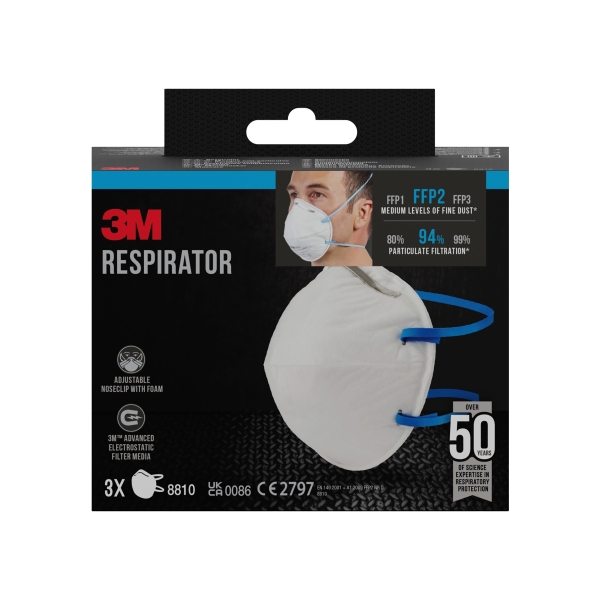 3M Pack de 3 Mascarillas para Particulas FFP2 - Desechable - Sin Valvula - para Niveles Medios de Particulas - Color Blanco