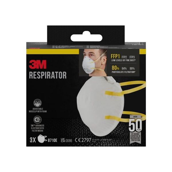 3M Pack de 3 Mascarillas para Particulas FFP1 - Desechable - Sin Valvula - para Niveles Bajos de Particulas - Color Blanco