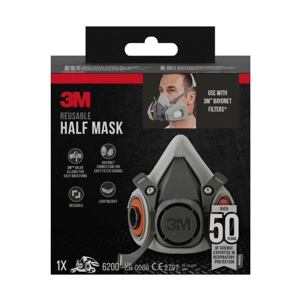 3M Mascarilla de Media Cara - Filtros No Incluidos - Reutilizable - Formato Mediano - Color Gris 3M Mascarilla de Media Cara - Filtros No Incluidos - Reutilizable - Formato Mediano - Color Gris