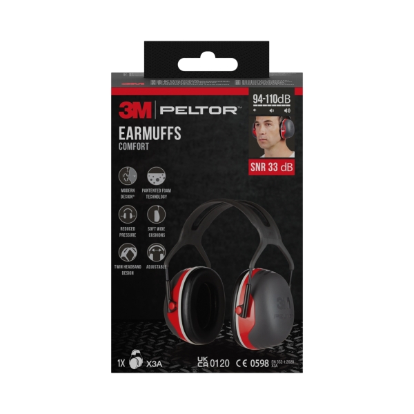 3M Peltor Orejeras Auditivas - SNR 33dB - Comoda Diadema - Ajustable - Color Negro/Rojo 3M Peltor Orejeras Auditivas - SNR 33dB - Comoda Diadema - Ajustable - Color Negro/Rojo