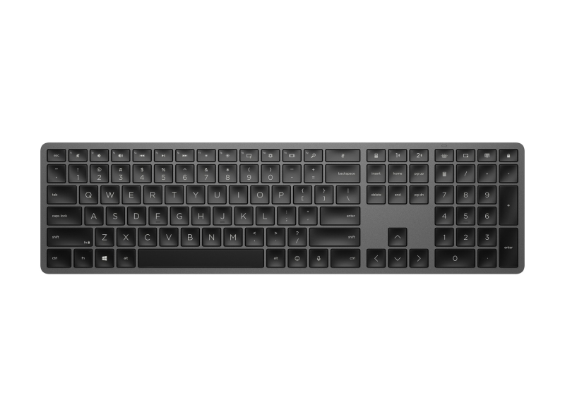 HP 975 Teclado Inalambrico Dual?Mode - Bluetooth + 2.4GHz - Retroiluminacion Inteligente Ajustable - Conecta hasta 3 Dispositivos - 20+ Teclas Programables - Bateria Recargable - Color Negro