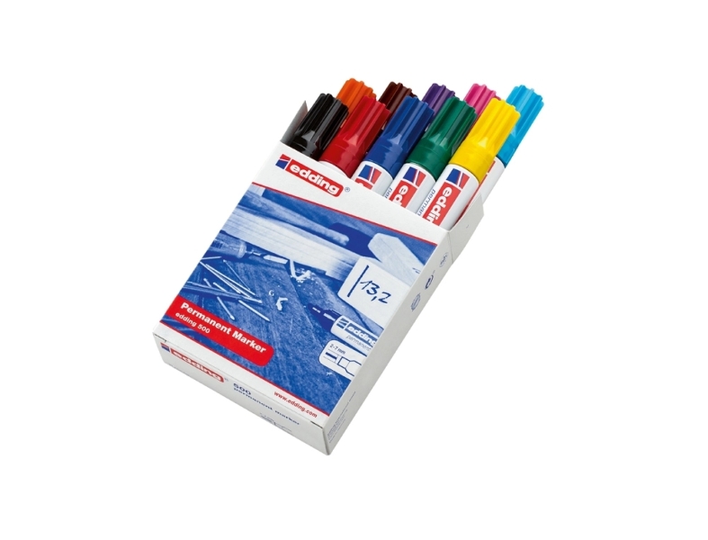 Edding 500 Pack de 10 Rotuladores Permanentes - Punta Biselada - Trazo entre 2 y 7mm - Recargable - Secado Instantaneo - Colores Surtidos
