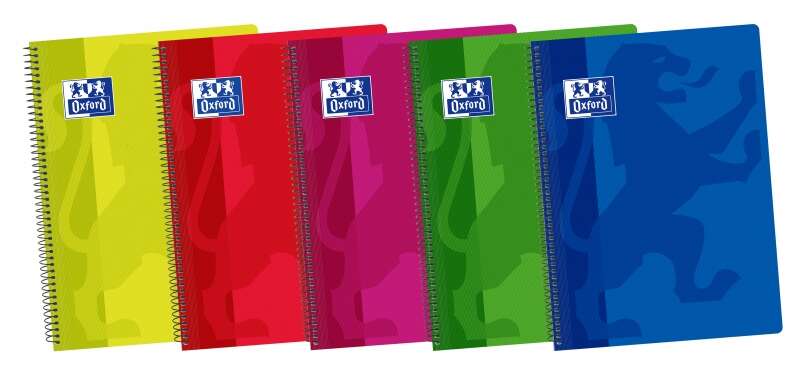 Oxford School Classic Cuaderno Espiral Folio 80 Hojas 1 Linea con Margen - Tapa de Plastico Resistente - Colores Surtidos