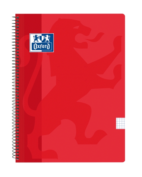 Oxford School Classic Cuaderno Espiral Tapa de Plastico Folio 4x4 - 80 Hojas - Tapa de Plastico - Color Rojo