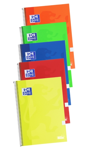 Oxford School Classic Write&Erase Cuaderno Espiral Folio 80 Hojas Cuadricula 4x4mm con Margen - Tapa Extradura - Colores Surtidos