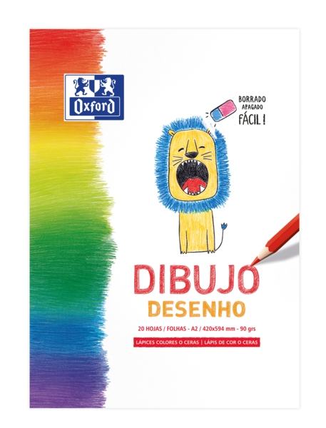 Oxford Dibujo Infantil/Ocio Bloc Encolado Dibujo A2 - Tapa Blanda/Contratapa Rigida - 20 Hojas - 90gr