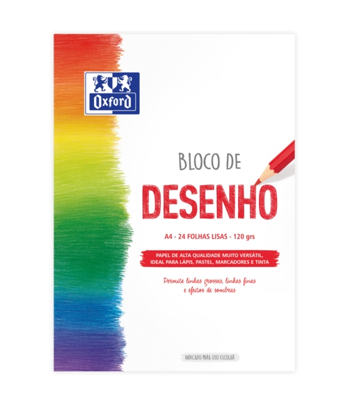 Oxford Dibujo Escolar Bloc Encolado A4 - Tapa Blanda/Contratapa Rigida - 24 Hojas 120gr - Papel Liso