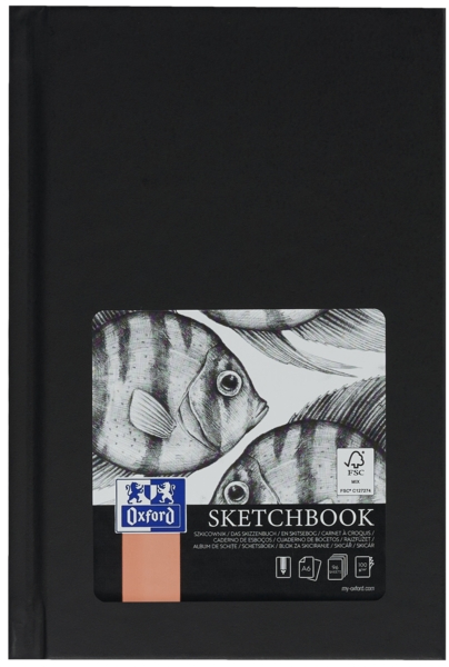 Oxford Artbooks A6 Cuaderno Cosido Esbozo - Tapa Extradura Resistente - 96 Hojas de 100gr - Color Negro