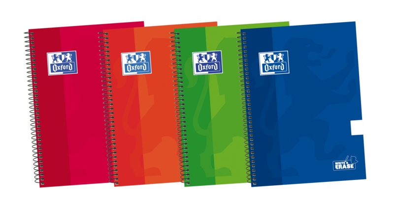 Oxford School Classic Write&Erase 4º Cuaderno Espiral - Tapa Extradura - Liso - 80 Hojas - Colores Surtidos