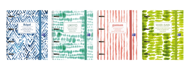 Oxford Japandi Europeanbinder - Tapa Extradura Resistente - Lomo de 45mm - Anillas 4Dx35mm - Recambio 5x5 Incluido - 4 Modelos Vivos