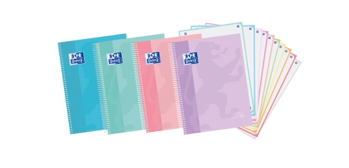 Oxford Europeanbook 10 Touch Cuaderno Espiral Formato A4+ Cuadriculado 5x5mm - 150 Hojas - Tapa Extradura Tacto Suave - 10 Bandas de Color - Colores Pastel Surtidos