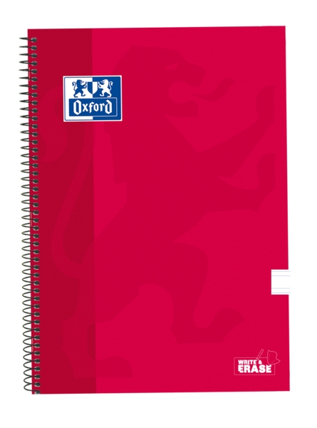 Oxford School Classic Cuaderno Espiral Tapa Extradura Write&Erase - Pauta 3.5mm con Margen - 80 Hojas - Color Rojo