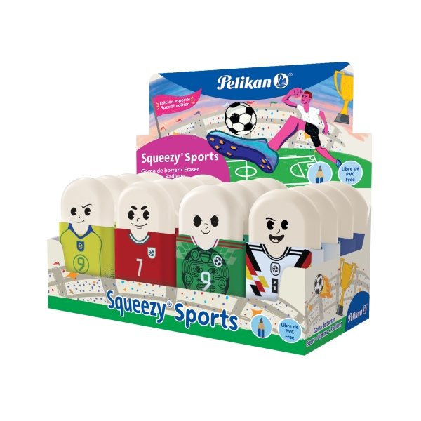 Pelikan Squeezy Sports Goma de Borrar - Tematica de la Copa Mundial de la Fifa 2026 - Colores Surtidos